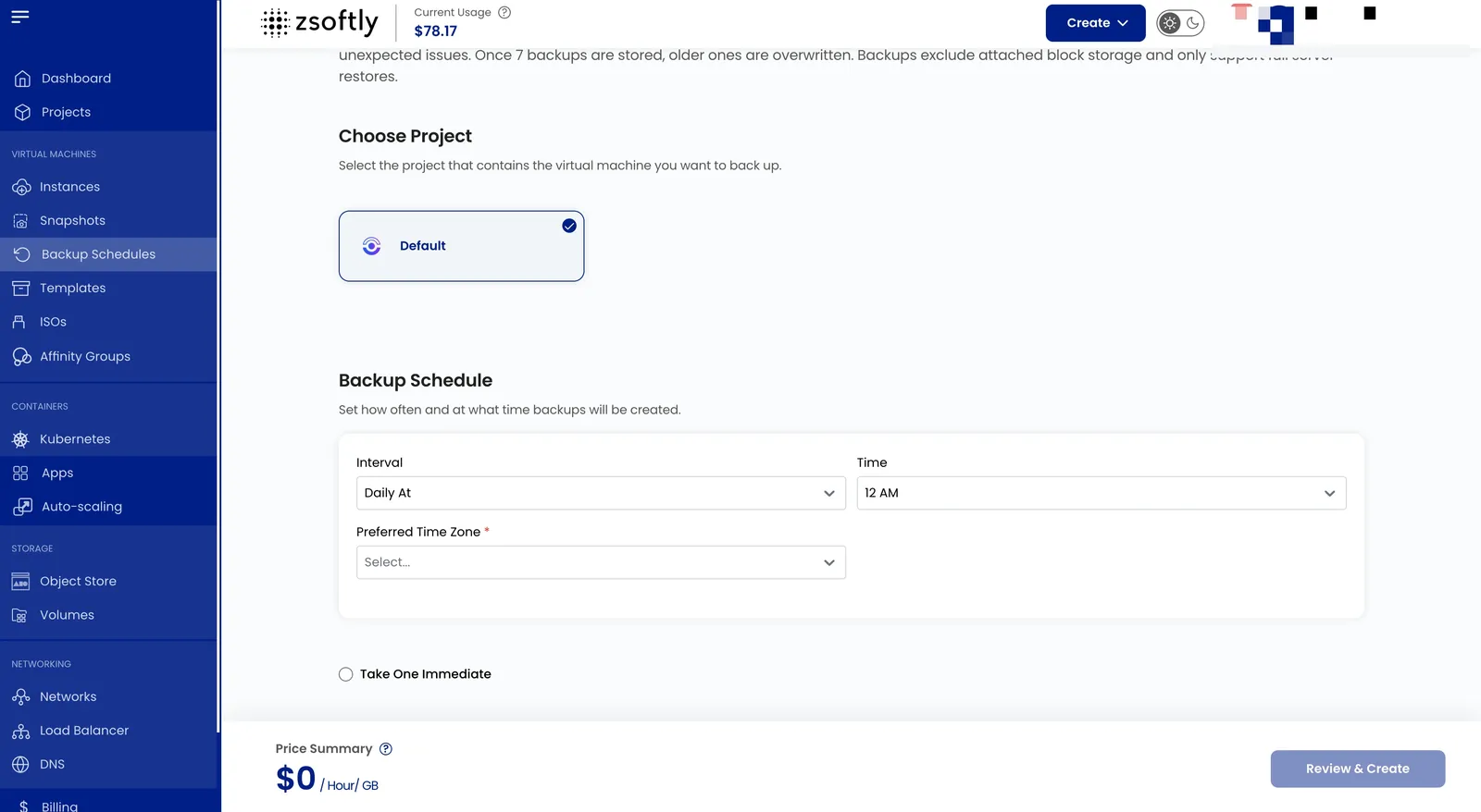 Backup schedule creation steps