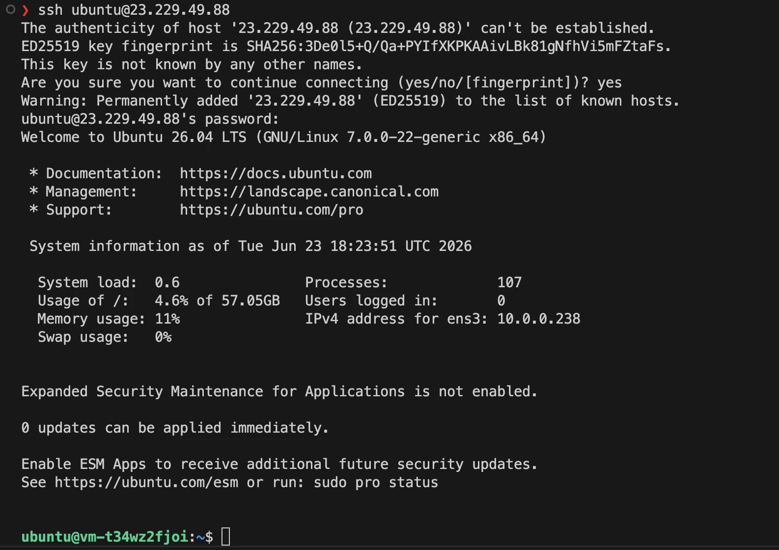 Connecting to a VM over SSH from a terminal