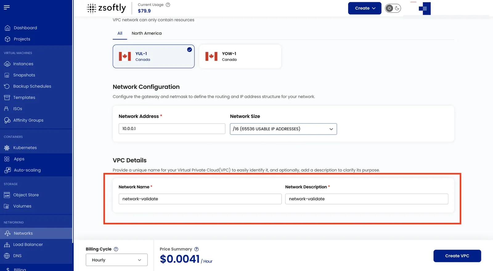 Create Public Network: name the network