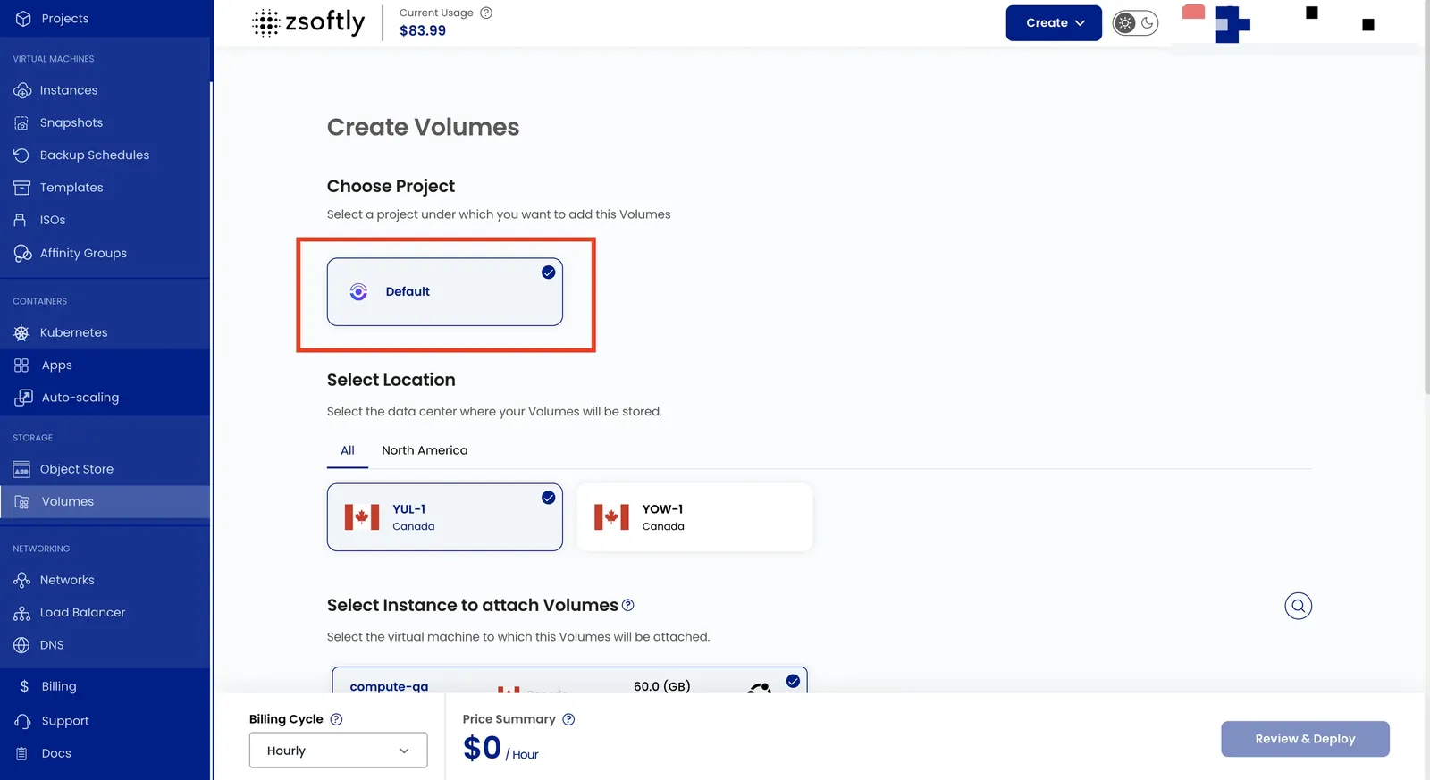 Create Block Storage: assign to a project