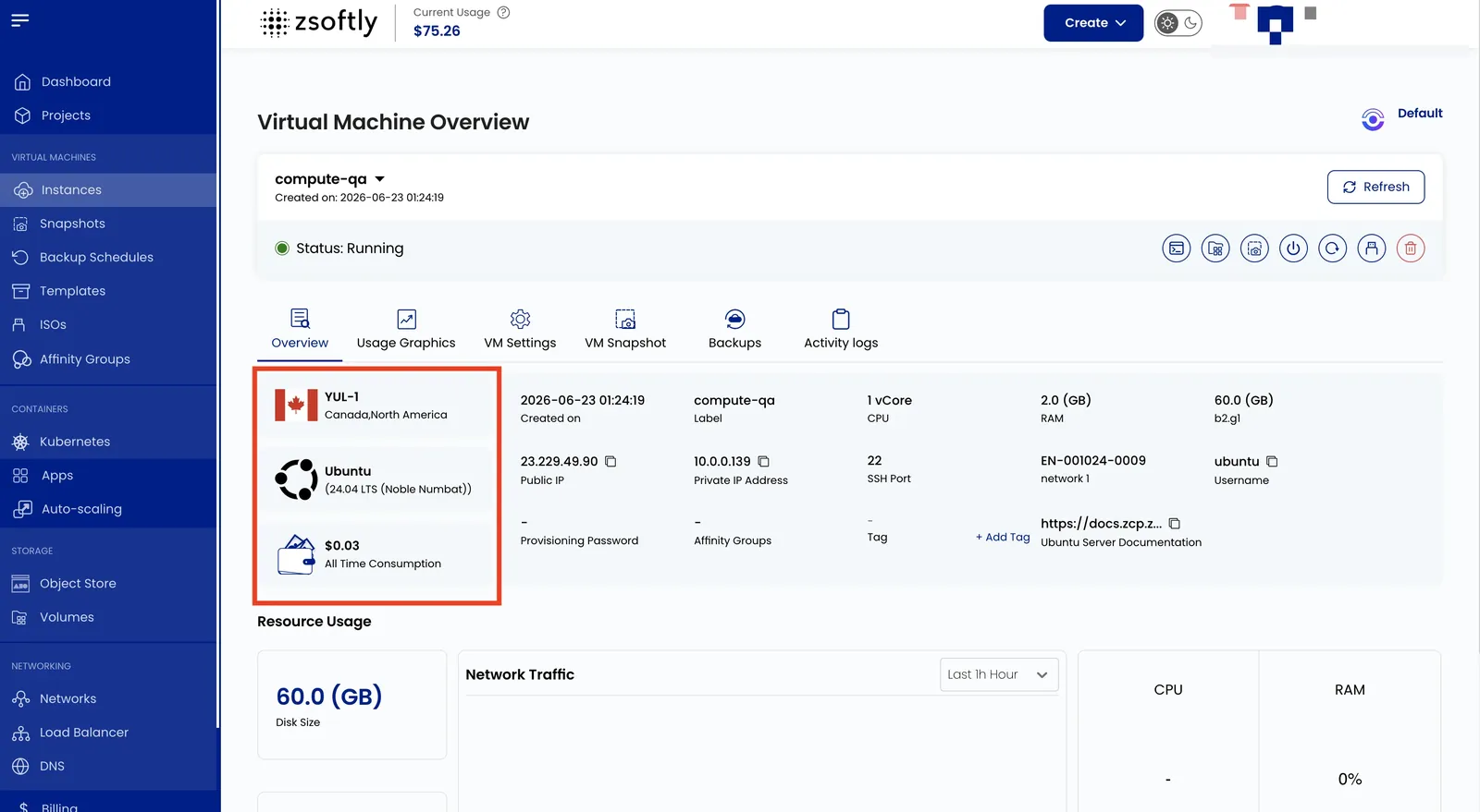 Instance details panel