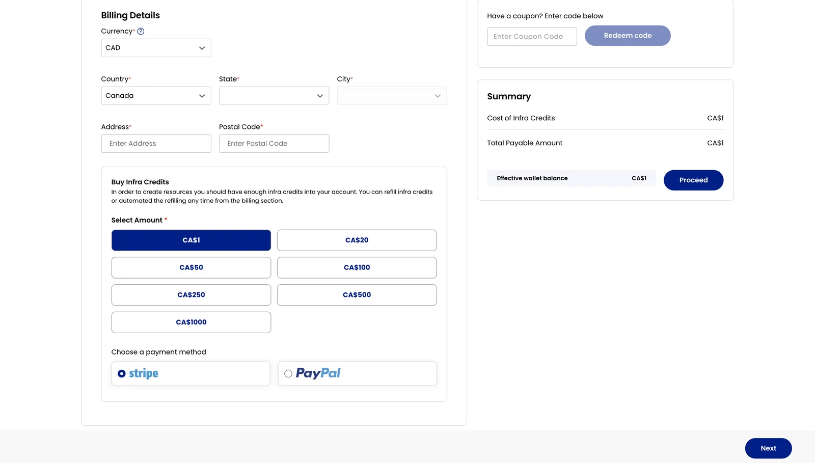 Choosing a payment plan with Prepaid and Postpaid options